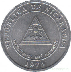 Монета. Никарагуа. 5 сентаво 1974 год.