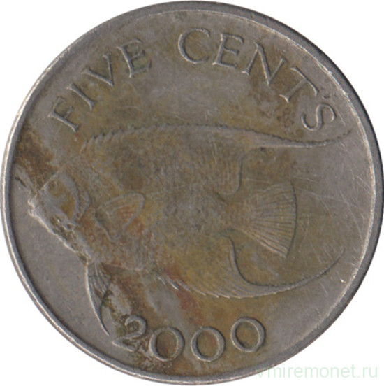 Монета. Бермудские острова. 5 центов 2000 год.