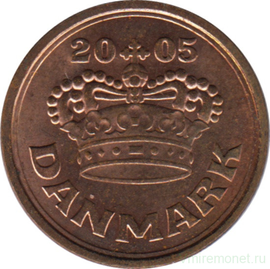 Монета. Дания. 25 эре 2005 год.