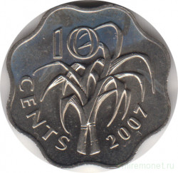 Монета. Свазиленд. 10 центов 2007 год.