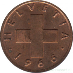 Монета. Швейцария. 1 раппен 1966 год.