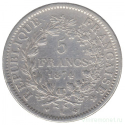 Монета. Франция. 5 франков 1874 год. К.