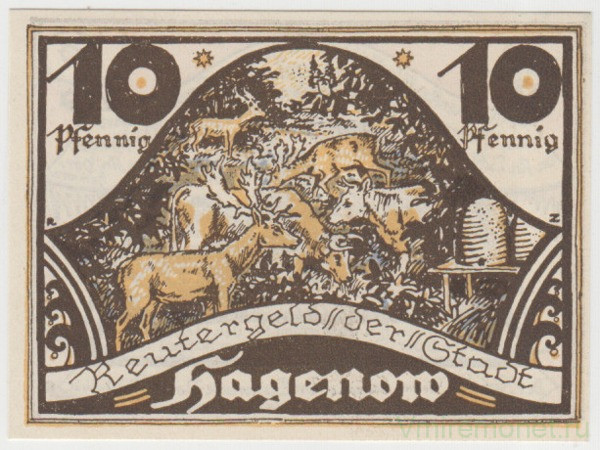 Бона. Нотгельд. Германия. Город Хагенов. 10 пфеннигов 1922 год. Вариант 500.2.1.