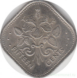 Монета. Багамские острова. 15 центов 1992 год.
