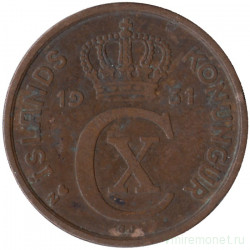 Монета. Исландия. 5 аурар 1931 год. 