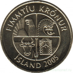 Монета. Исландия. 50 крон 2005 год.