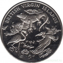 Монета. Великобритания. Британские Виргинские острова. 1 доллар 2018 год. Фауна островов.