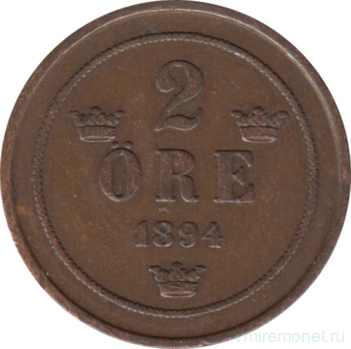 Монета. Швеция. 2 эре 1894 год. (открытая 4)