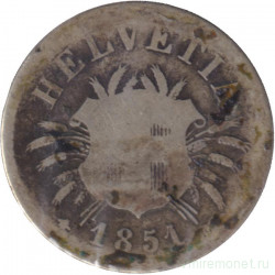 Монета. Швейцария. 5 раппенов 1851 год.