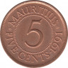 Монета. Маврикий. 5 центов 1991 год. ав.