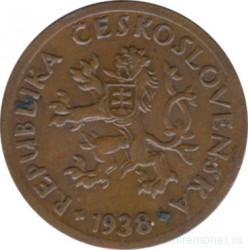 Монета. Чехословакия. 5 геллеров 1938 год.