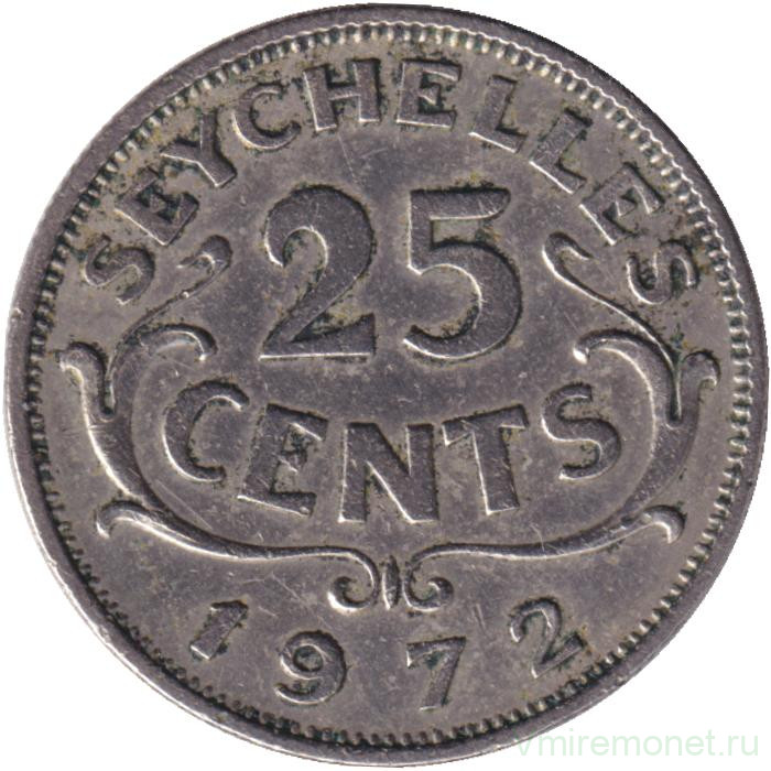 Монета. Сейшельские острова. 25 центов 1972 год.