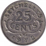 Монета. Сейшельские острова. 25 центов 1972 год.