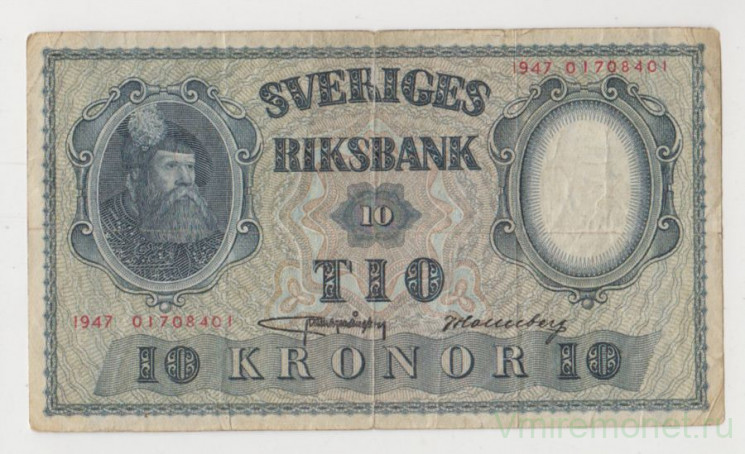 Банкнота. Швеция. 10 крон 1947 год.