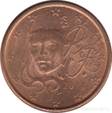 Монета. Франция. 1 цент 2014 год.