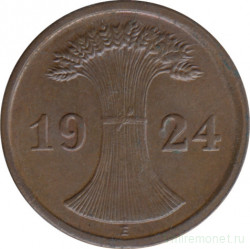 Монета. Германия. Веймарская республика. 2 рентенпфеннига 1924 год. Монетный двор - Мюльденхюттен (E).
