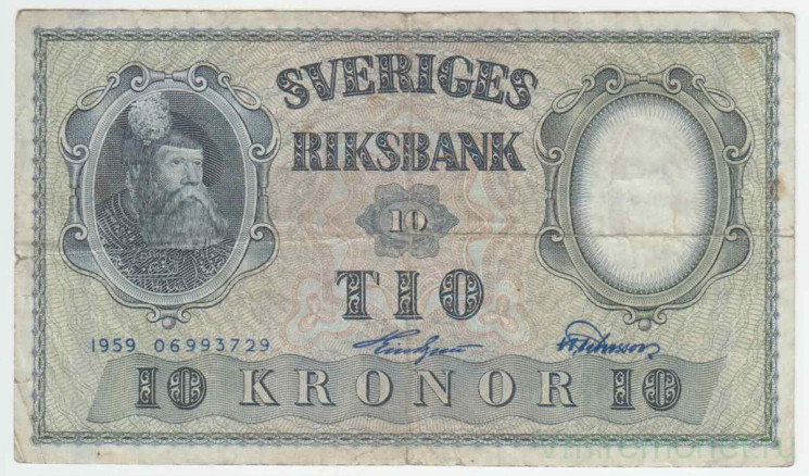 Банкнота. Швеция. 10 крон 1959 год. Тип 43g(17).
