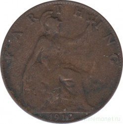 Монета. Великобритания. 1 фартинг 1910 год.