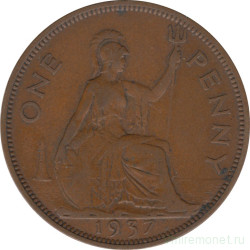 Монета. Великобритания. 1 пенни 1937 год.