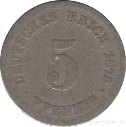 Монета. Германия (Германская империя 1871-1922). 5 пфеннигов 1875 год. (C).