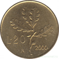 Монета. Италия. 20 лир 2000 год.