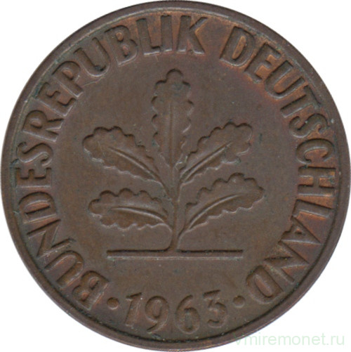 Монета. ФРГ. 2 пфеннига 1963 год. Монетный двор - Мюнхен (D).