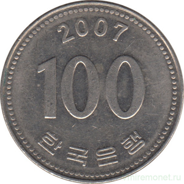 Монета. Южная Корея. 100 вон 2007 год.