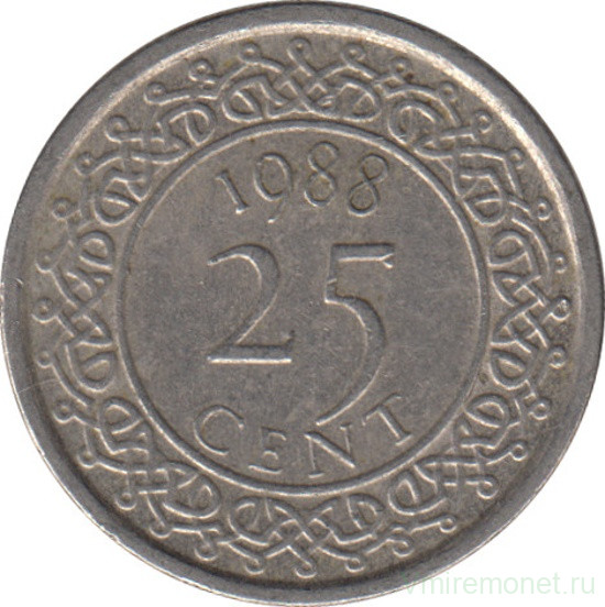 Монета. Суринам. 25 центов 1988 год.