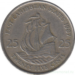 Монета. Восточные Карибские государства. 25 центов 1987 год.