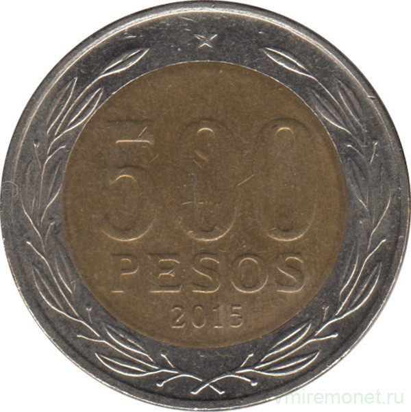 Монета. Чили. 500 песо 2015 год.