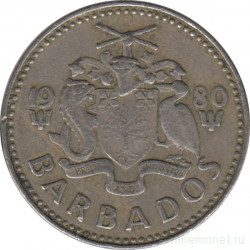 Монета. Барбадос. 25 центов 1980 год.