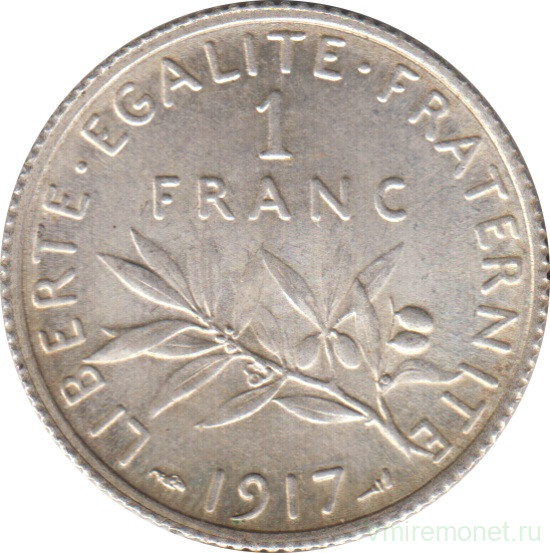 Монета. Франция. 1 франк 1917 год.