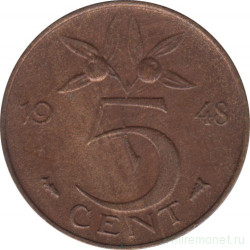 Монета. Нидерланды. 5 центов 1948 год.