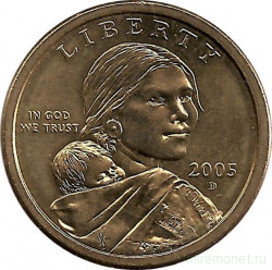 Монета. США. 1 доллар 2005 год. Сакагавея, парящий орел. Монетный двор D.