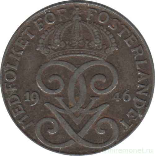 Монета. Швеция. 2 эре 1946 год.