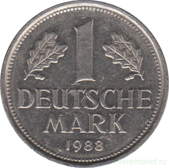 Монета. ФРГ. 1 марка 1988 год. Монетный двор - Штутгарт (F).