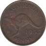 Монета. Австралия. 1 пенни 1952 год. Под портретом точка. ав.