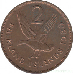Монета. Фолклендские острова. 2 пенса 1980 год.
