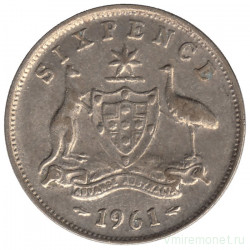 Монета. Австралия. 6 пенсов 1961 год.