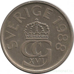 Монета. Швеция. 5 крон 1988 год.