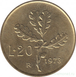 Монета. Италия. 20 лир 1973 год.