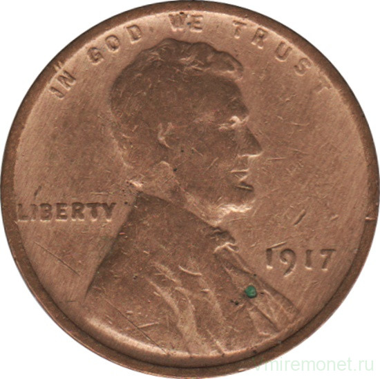 Монета. США. 1 цент 1917 год.