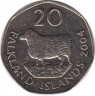 Монета. Фолклендские острова. 20 пенсов 2004 год. ав.