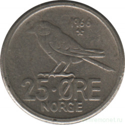 Монета. Норвегия. 25 эре 1966 год.