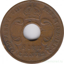 Монета. Британская Восточная Африка. 5 центов 1936 год. Новый тип. KN.
