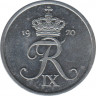 Монета. Дания. 2 эре 1970 год. ав.