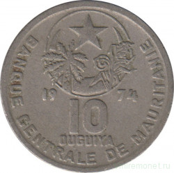 Монета. Мавритания. 10 угий 1974 год.