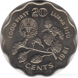 Монета. Свазиленд. 20 центов 1981 год. ФАО.