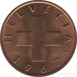 Монета. Швейцария. 1 раппен 1967 год.