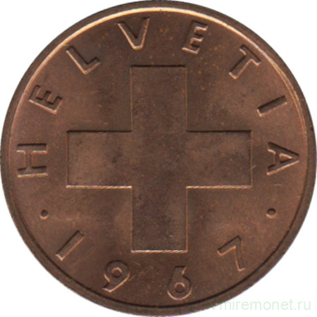 Монета. Швейцария. 1 раппен 1967 год.